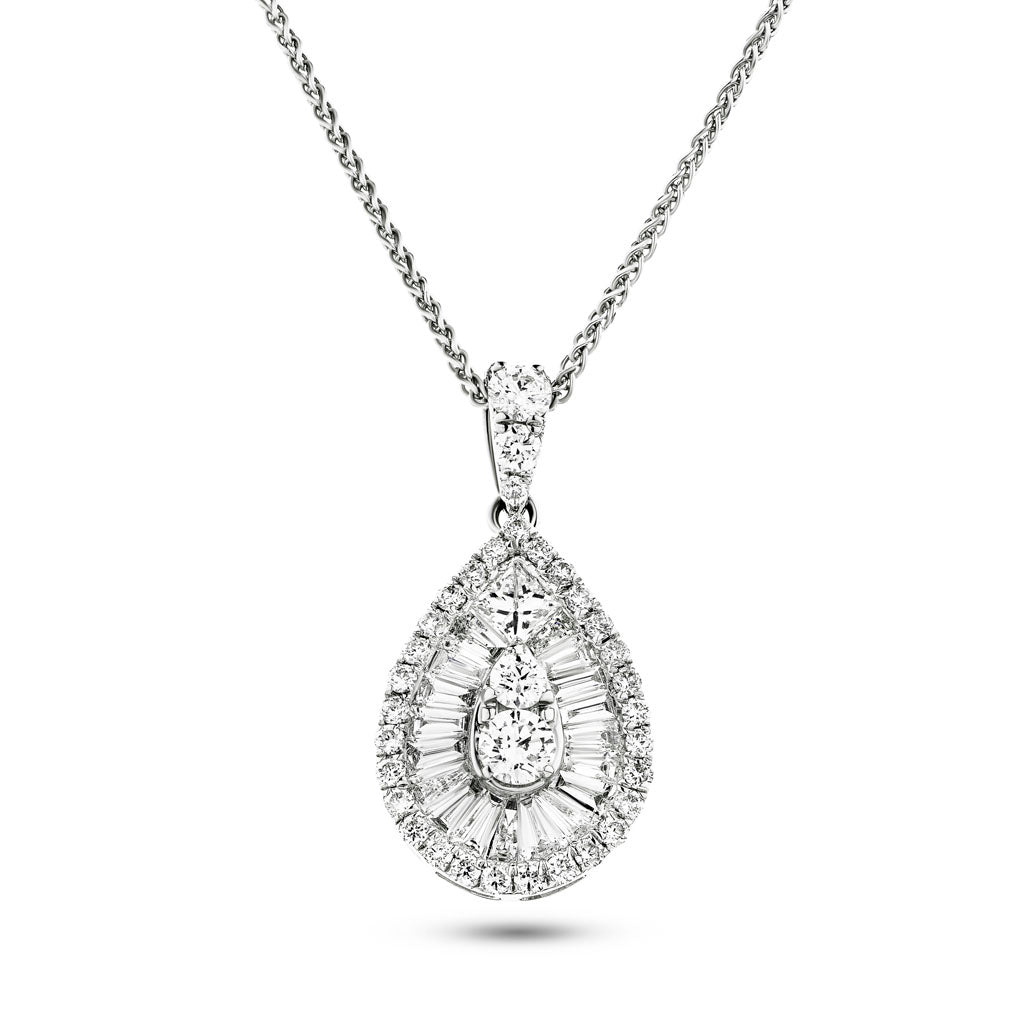 Diamond Cluster Pendant Necklace 1.30ct G/SI 18k White Gold 12.0x23.0 - All Diamond