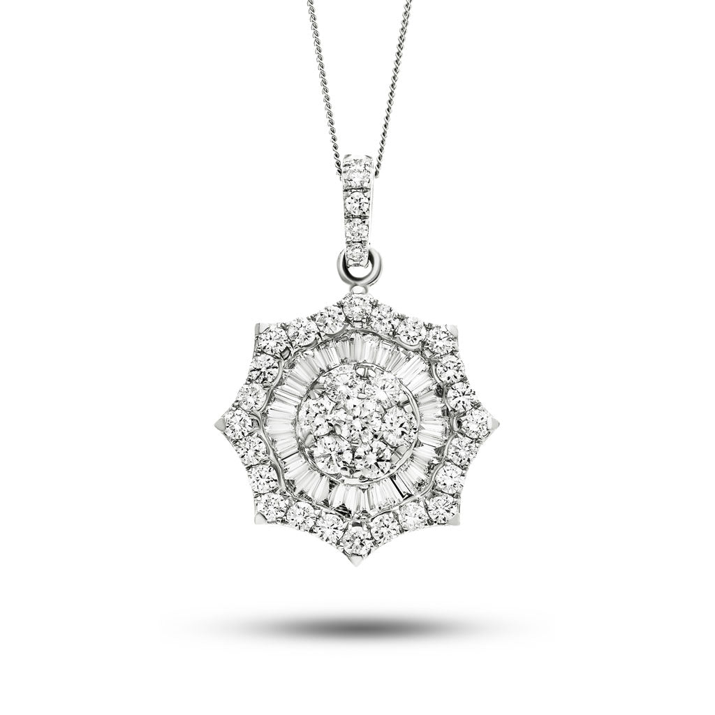 Diamond Cluster Pendant Necklace 1.80ct G/SI 18k White Gold 19.0x26.0 - All Diamond