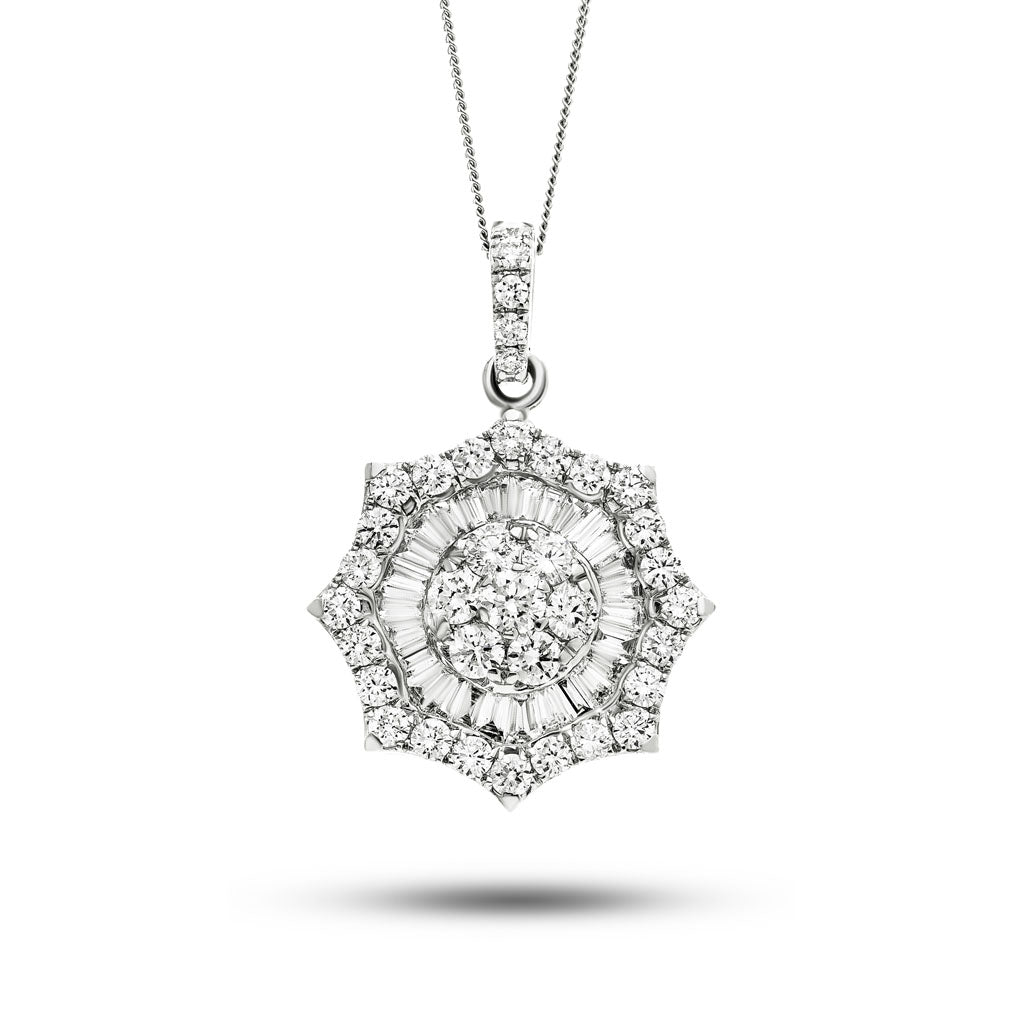 Diamond Cluster Pendant Necklace 1.80ct G/SI 18k White Gold 19.0x26.0 - All Diamond