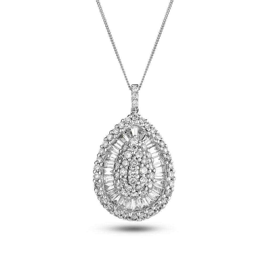 Diamond Cluster Pendant Necklace 2.00ct G/SI 18k White Gold 17.0x27.0 - All Diamond