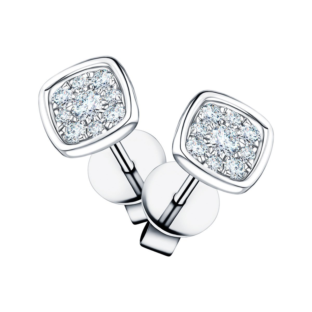 Diamond Cluster Square Earrings 0.20ct G/SI Quality 18k White Gold - All Diamond