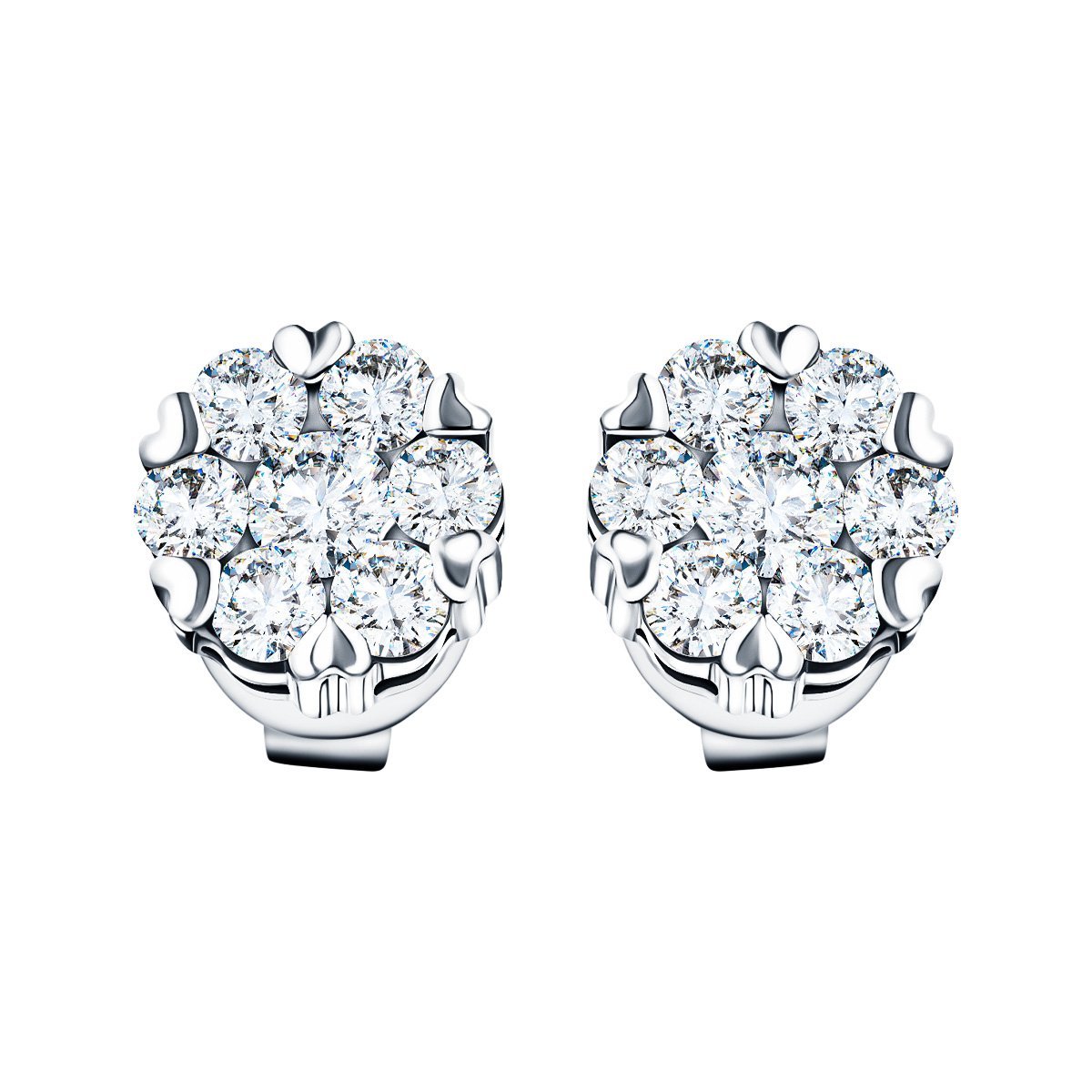 Diamond Cluster Stud Earrings 1.10ct G/SI Quality in 18k White Gold - All Diamond