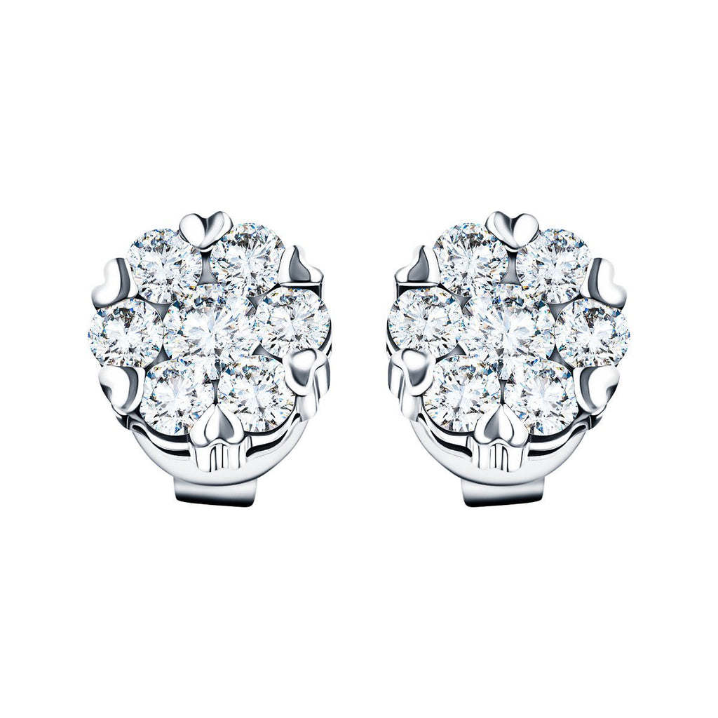 Diamond Cluster Stud Earrings 1.10ct G/SI Quality in 18k White Gold - All Diamond
