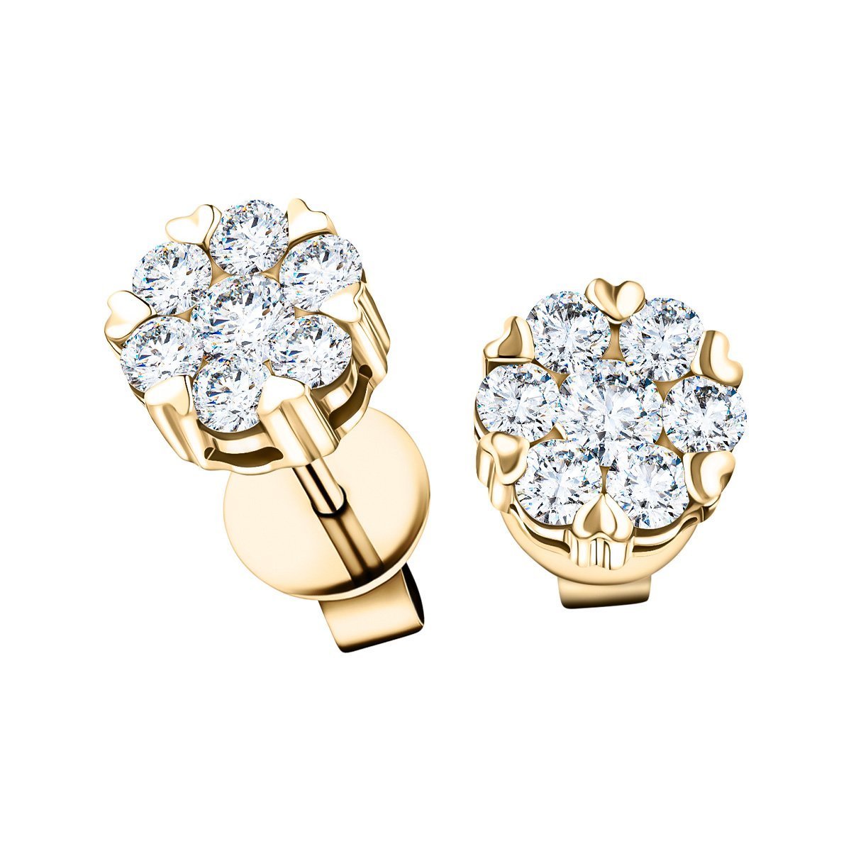 Diamond Cluster Stud Earrings 1.10ct G/SI Quality in 18k Yellow Gold - All Diamond