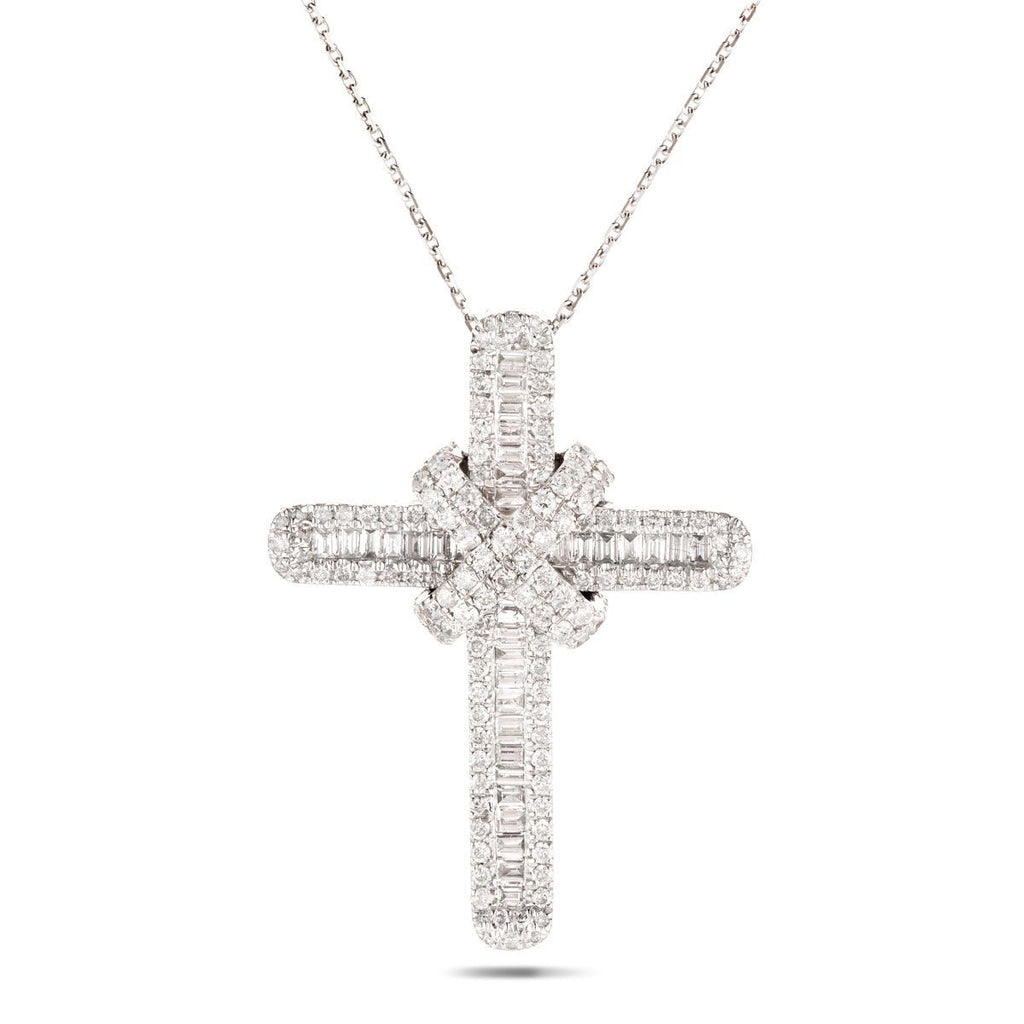 Diamond Cross Baguette & Round Diamonds 0.65ct In 9k White Gold - All Diamond