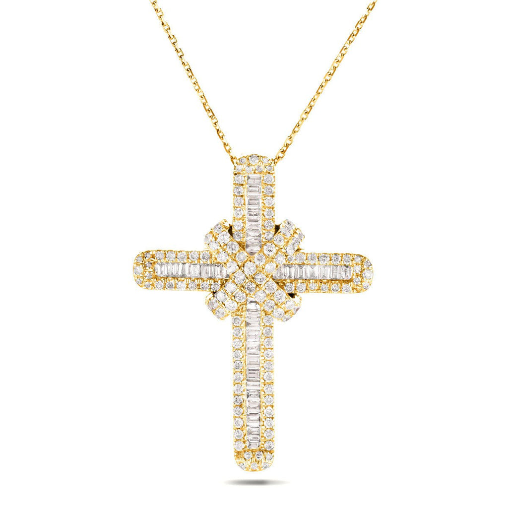 Diamond Cross Baguette & Round Diamonds 0.65ct In 9k Yellow Gold - All Diamond