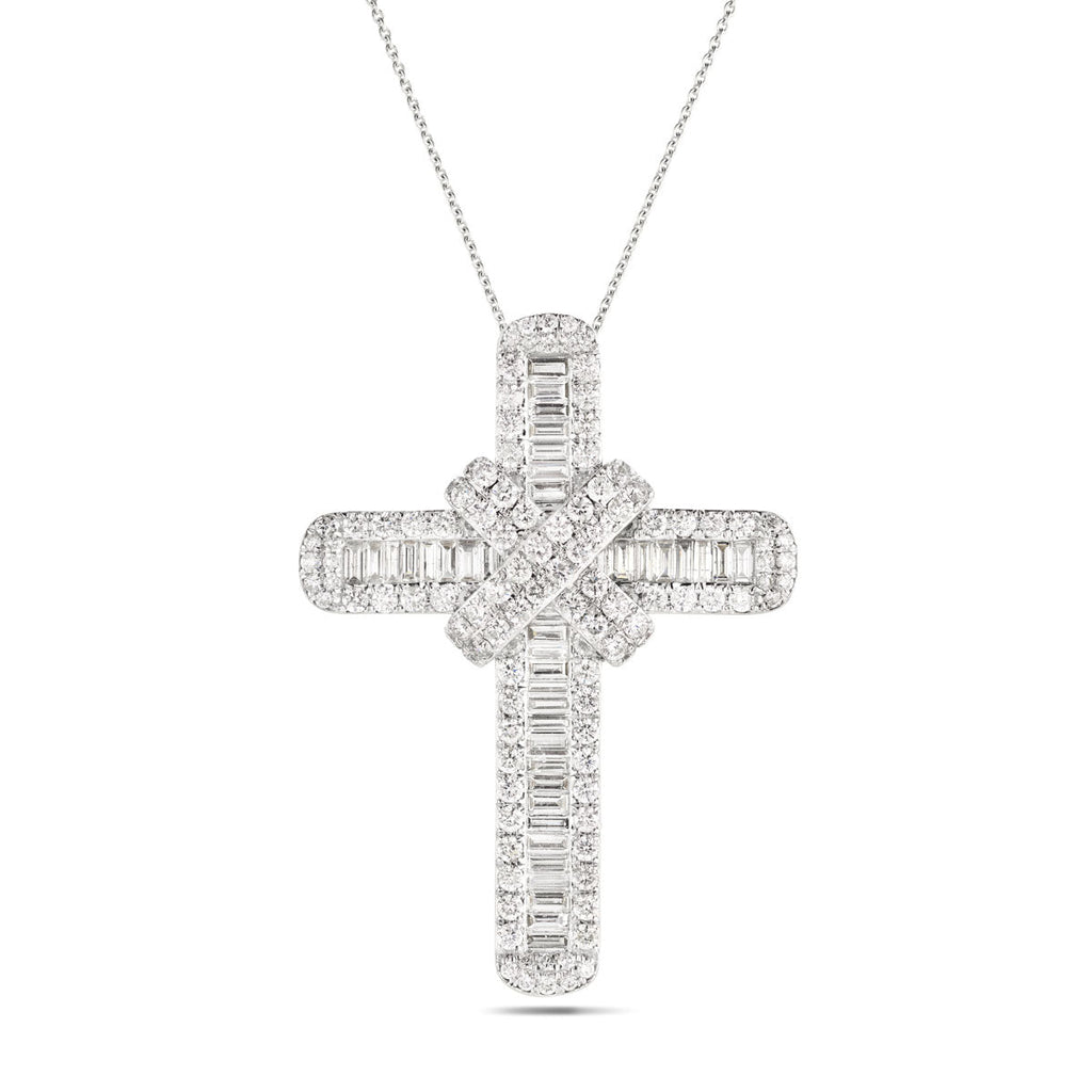 Diamond Cross Baguette & Round Diamonds 5.40ct In 18k White Gold - All Diamond