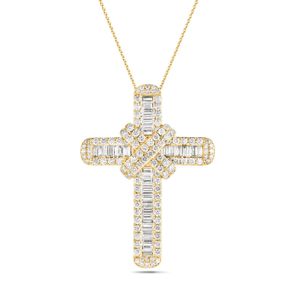 Diamond Cross Baguette & Round Diamonds 7.15ct In 9k Yellow Gold - All Diamond