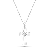 Diamond Cross Crucifix Pendant Necklace 0.04ct G/SI in 9k Whiite Gold - All Diamond