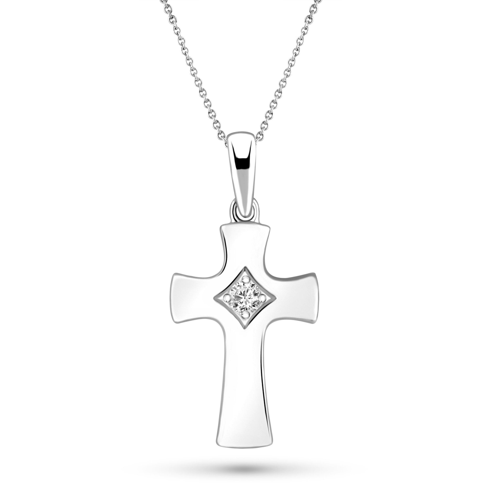 Diamond Cross Crucifix Pendant Necklace 0.04ct G/SI in 9k Whiite Gold - All Diamond