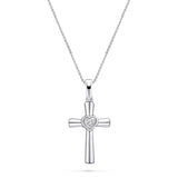 Diamond Cross Heart Pendant Necklace 0.05ct G/SI in 9k White Gold - All Diamond