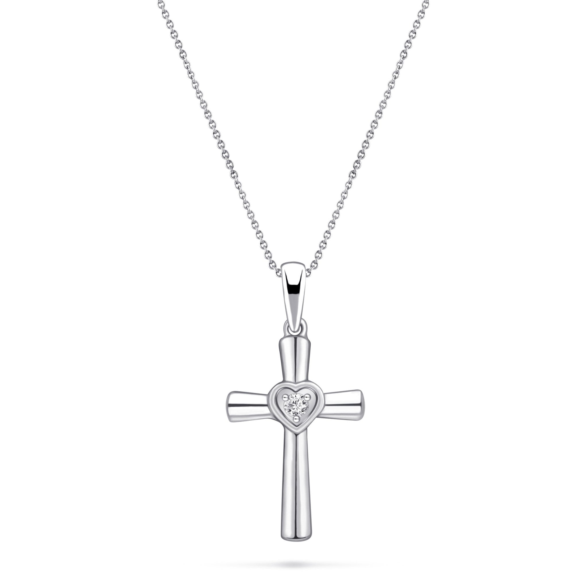 Diamond Cross Heart Pendant Necklace 0.05ct G/SI in 9k White Gold - All Diamond