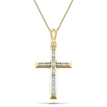 Small diamond cross on sale pendant yellow gold