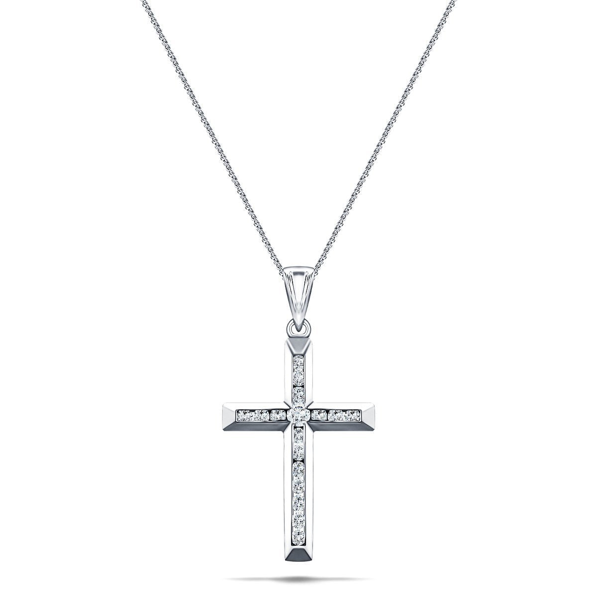 Diamond Cross Necklace with 0.11ct G/SI Quality Diamonds 9K White Gold - All Diamond