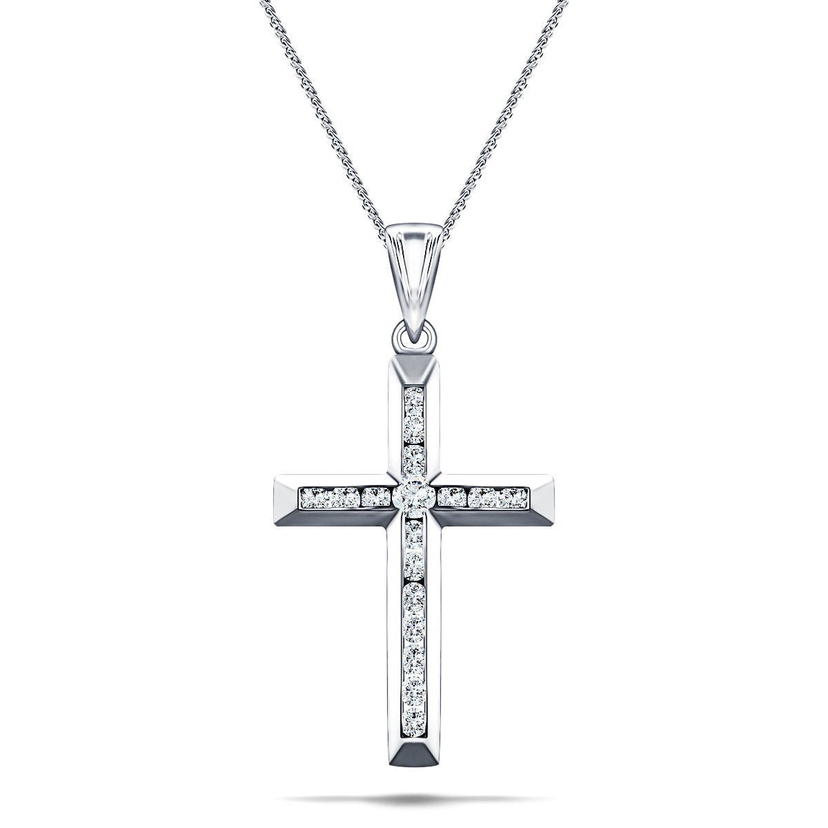 Diamond Cross Necklace with 0.11ct G/SI Quality Diamonds 9K White Gold - All Diamond