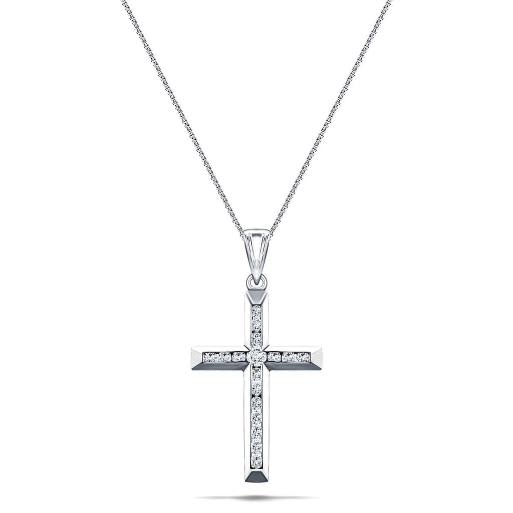 Diamond Cross Necklace with 0.25ct G/SI Diamonds in 9K White Gold - All Diamond