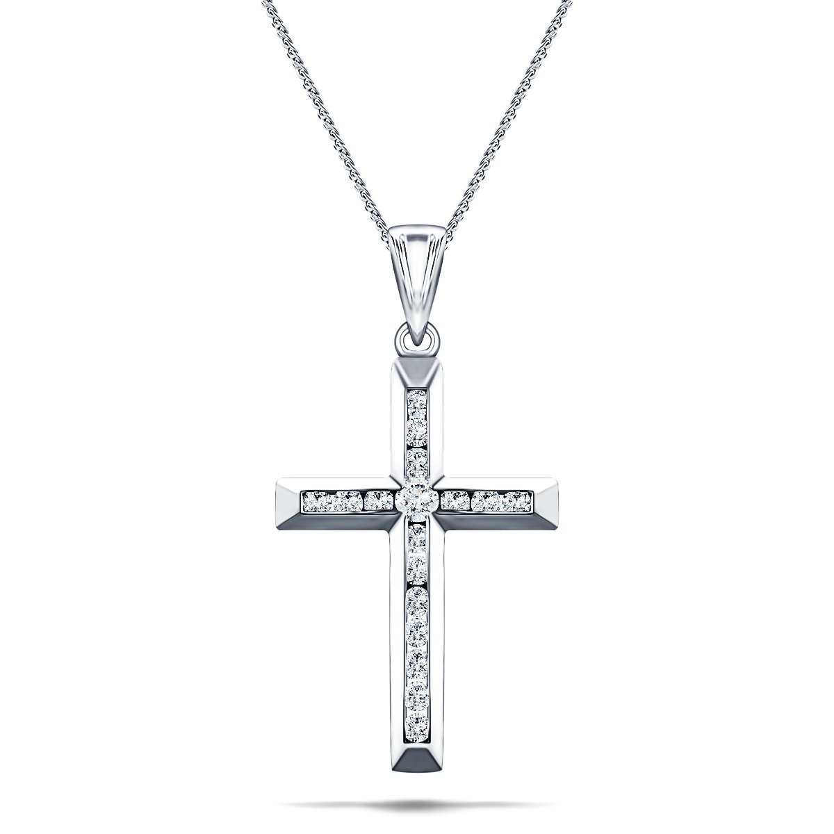 Diamond Cross Necklace with 0.25ct G/SI Diamonds in 9K White Gold - All Diamond