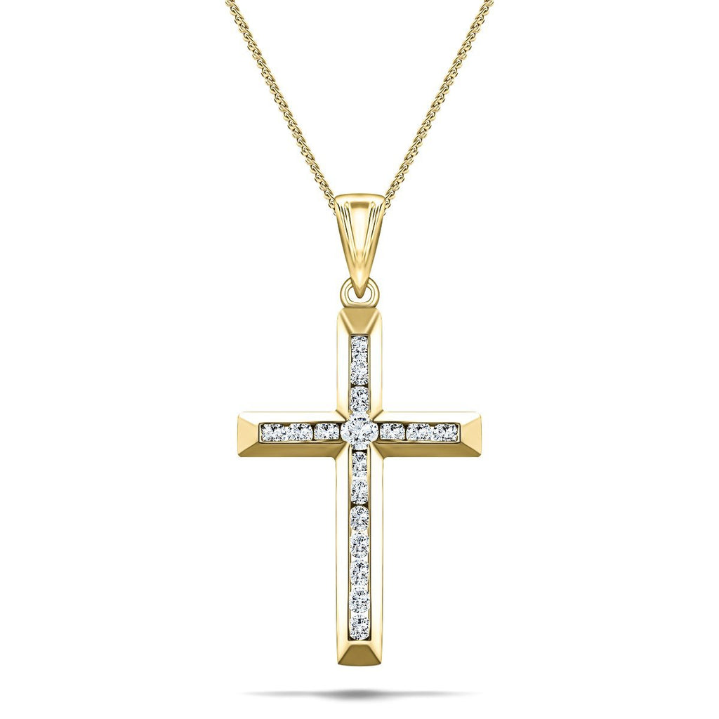 Diamond Cross Necklace with 0.50ct G/SI Diamonds in 9K Yellow Gold - All Diamond