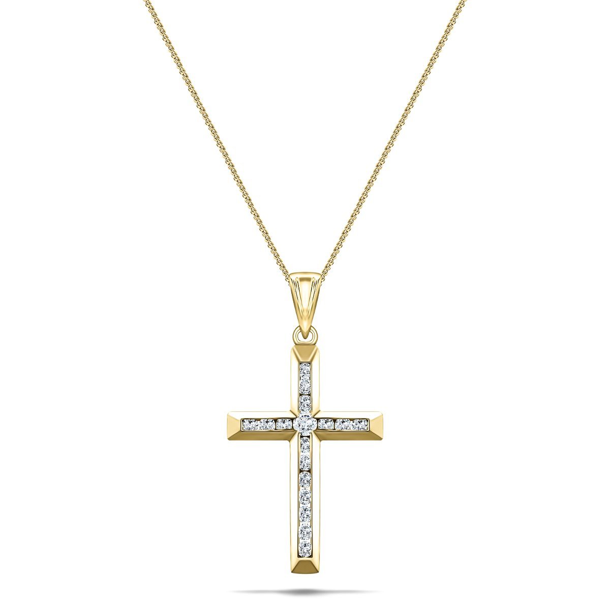 Diamond Cross Necklace with 0.50ct G/SI Diamonds in 9K Yellow Gold - All Diamond