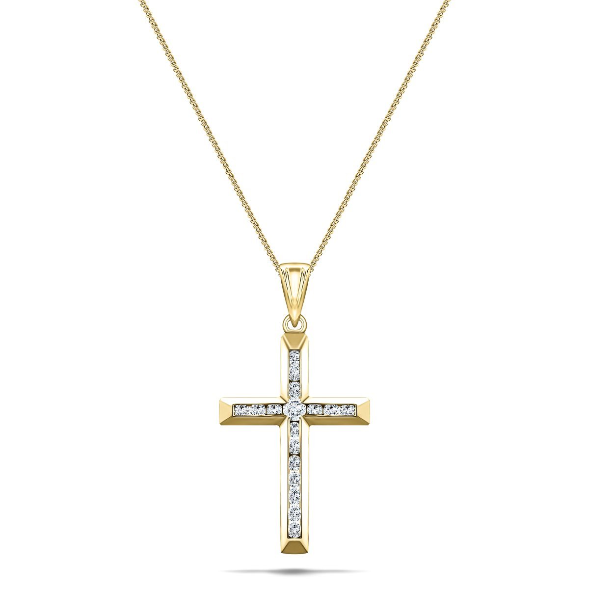 Diamond Cross Necklace with 0.50ct G/SI Diamonds in 9K Yellow Gold - All Diamond