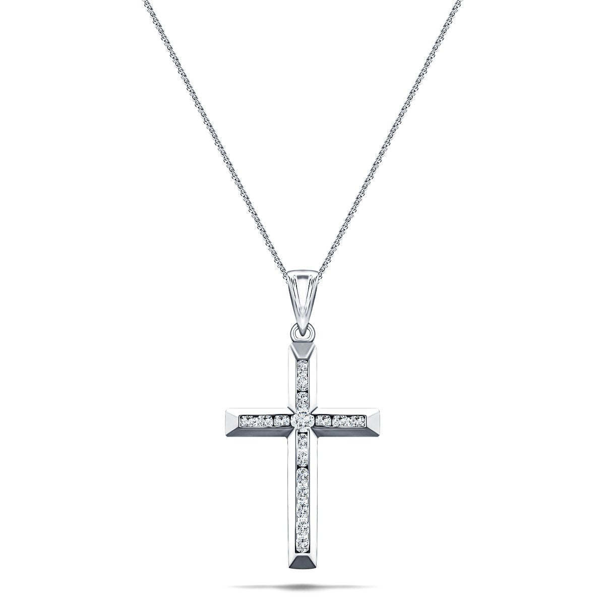 Diamond Cross Necklace with 1.00ct G/SI Diamonds in 18K White Gold - All Diamond