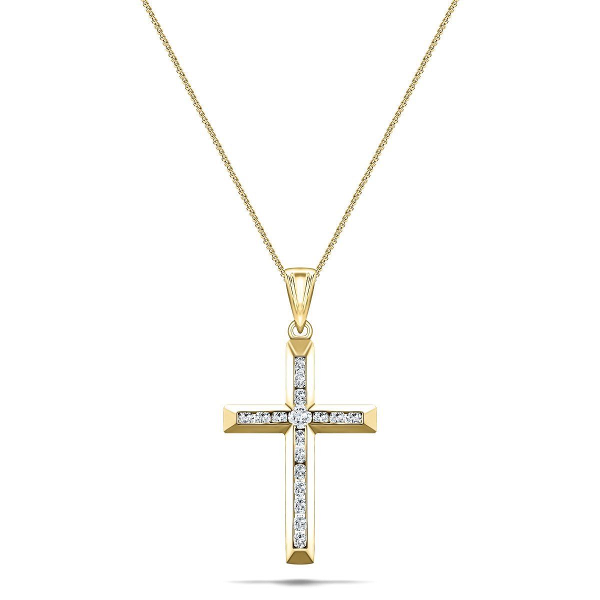 Diamond Cross Necklace with 1.00ct G/SI Diamonds in 18K Yellow Gold - All Diamond
