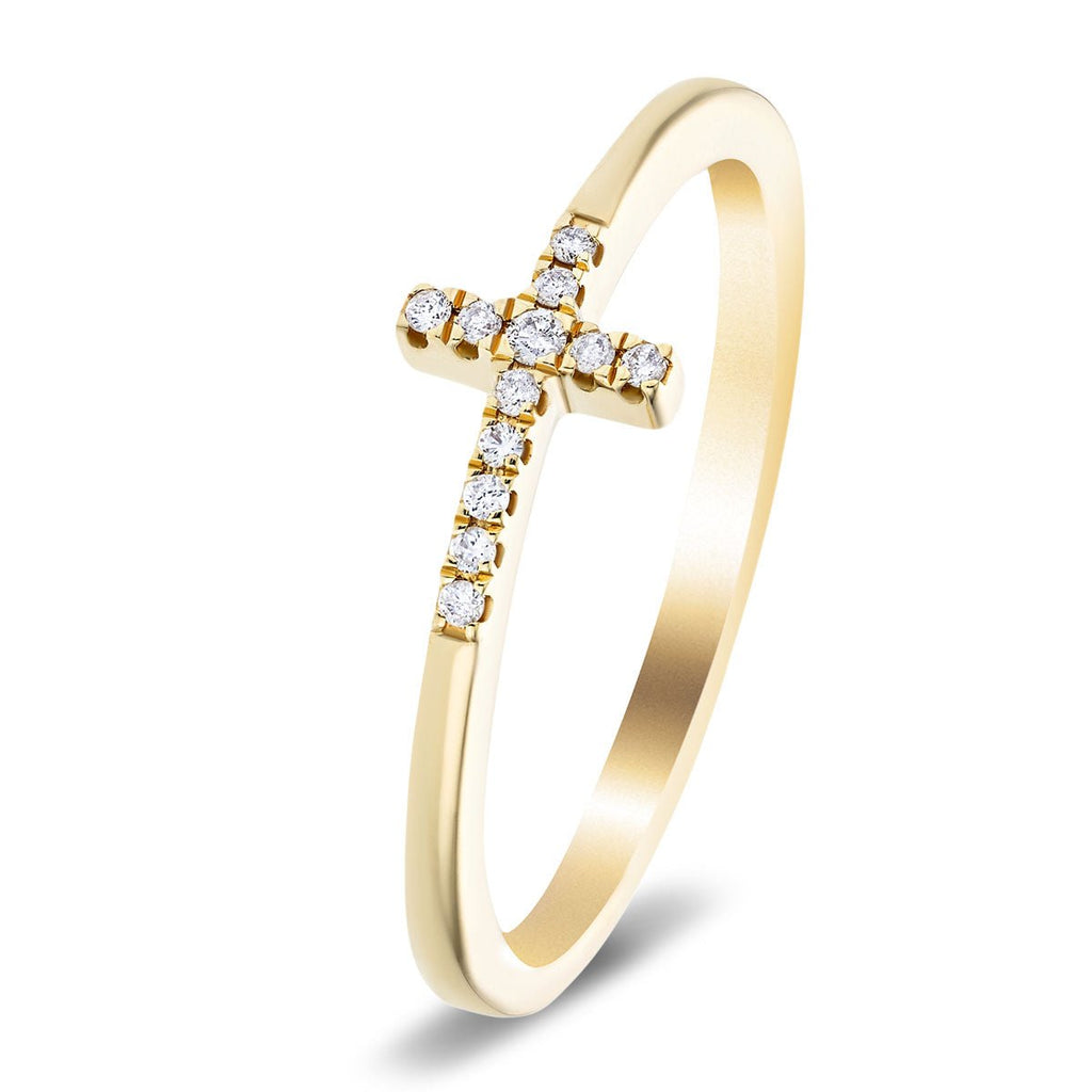 Diamond Cross Ring 0.06ct G/SI Quality in 9k Yellow Gold - All Diamond