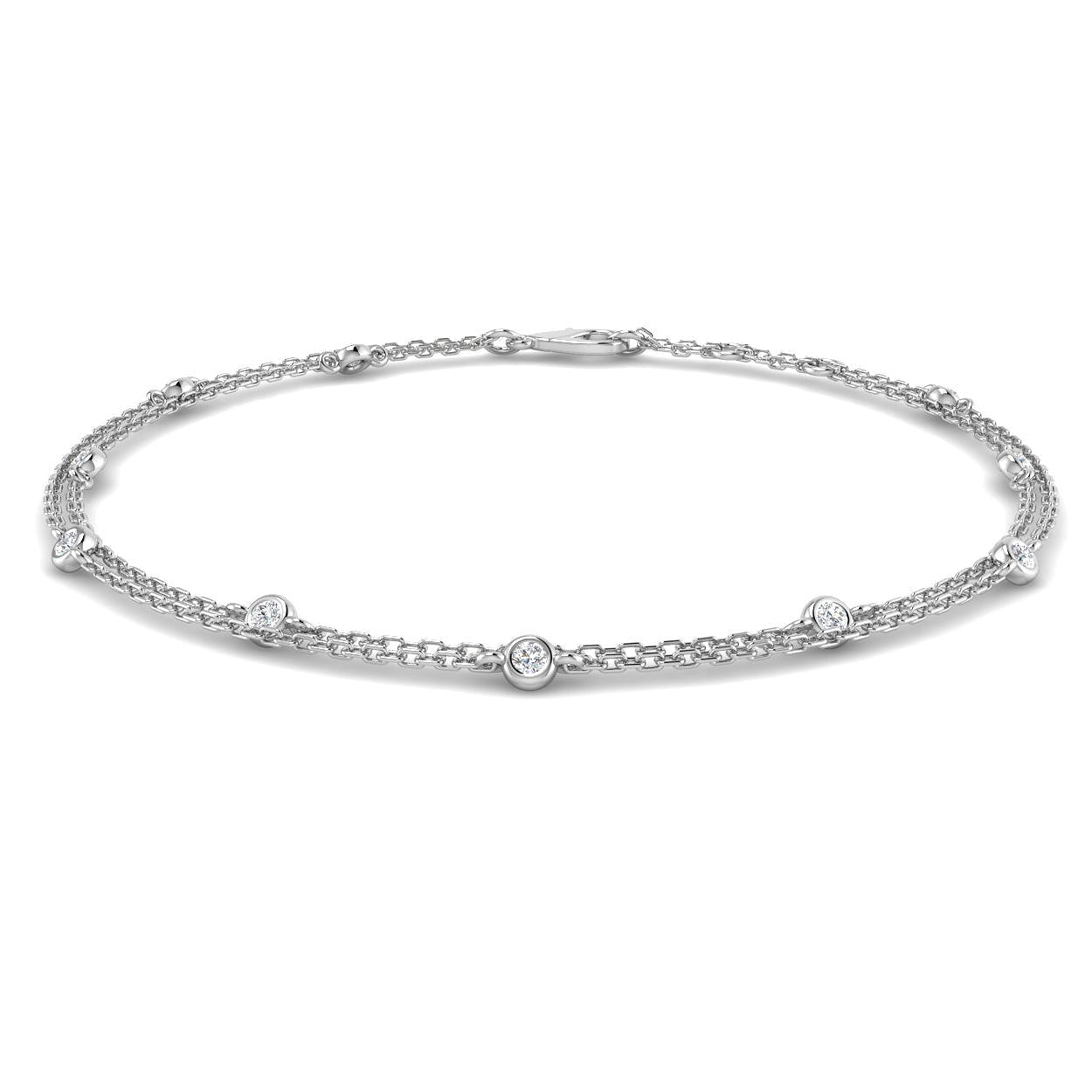 Double R Chain Diamond Diamond Double Chain Bracelet 0.15ct G/SI 18k White Gold – All Diamond