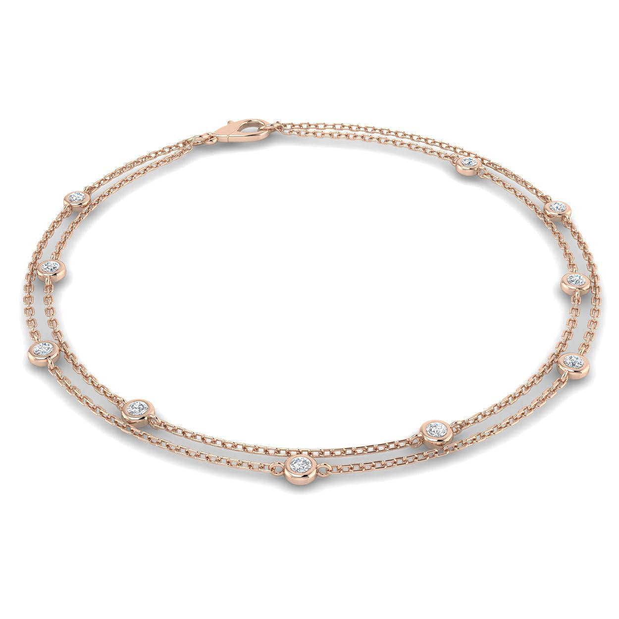 Diamond Double Chain Bracelet 0.25ct G/SI 18k Rose Gold - All Diamond