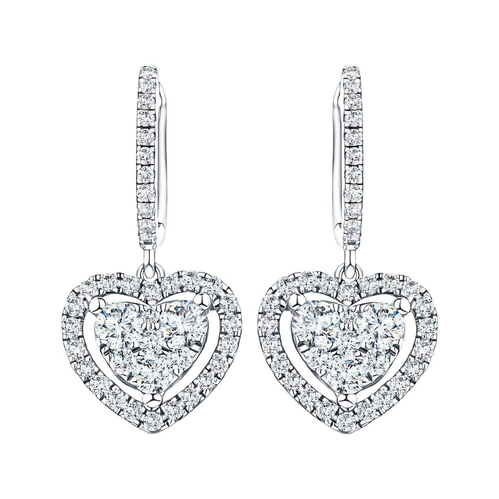 Diamond Drop Heart Earrings 0.80ct G/SI Quality 18k White Gold - All Diamond
