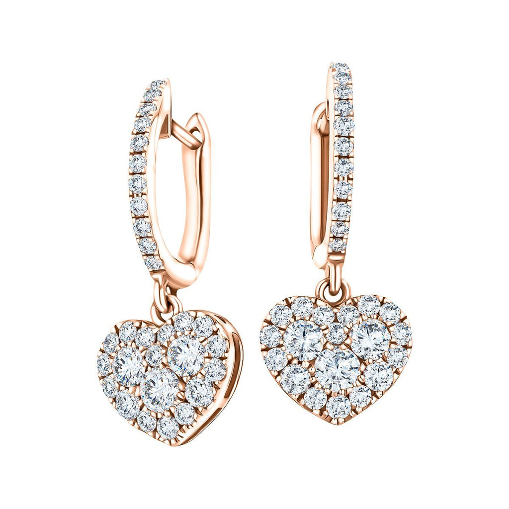 Diamond Drop Heart Earrings 0.90ct G/SI Quality 18k Rose Gold - All Diamond