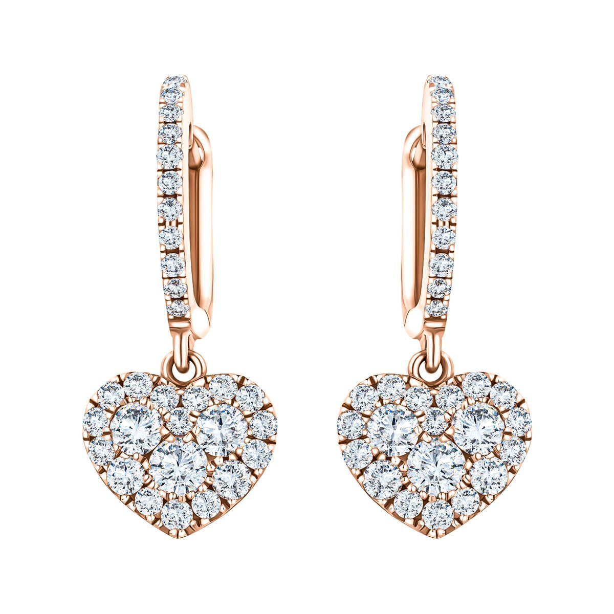 Diamond Drop Heart Earrings 0.90ct G/SI Quality 18k Rose Gold - All Diamond