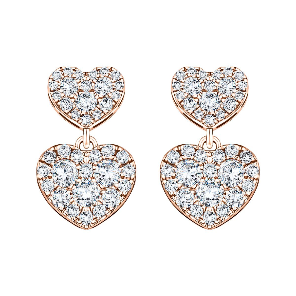 Diamond Drop Heart Earrings 1.05ct G/SI Quality in 18k Rose Gold - All Diamond