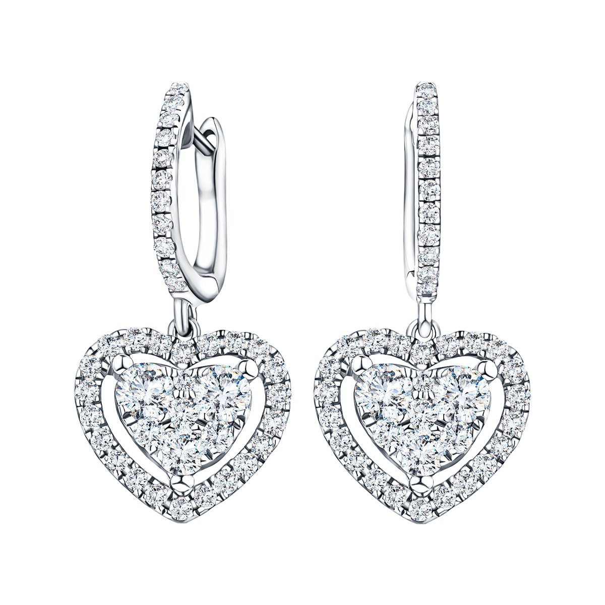 Diamond Drop Heart Earrings 1.40ct G/SI Quality 18k White Gold - All Diamond