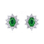 Diamond & Emerald Oval Cluster Earrings 1.50ct 18k White Gold - All Diamond