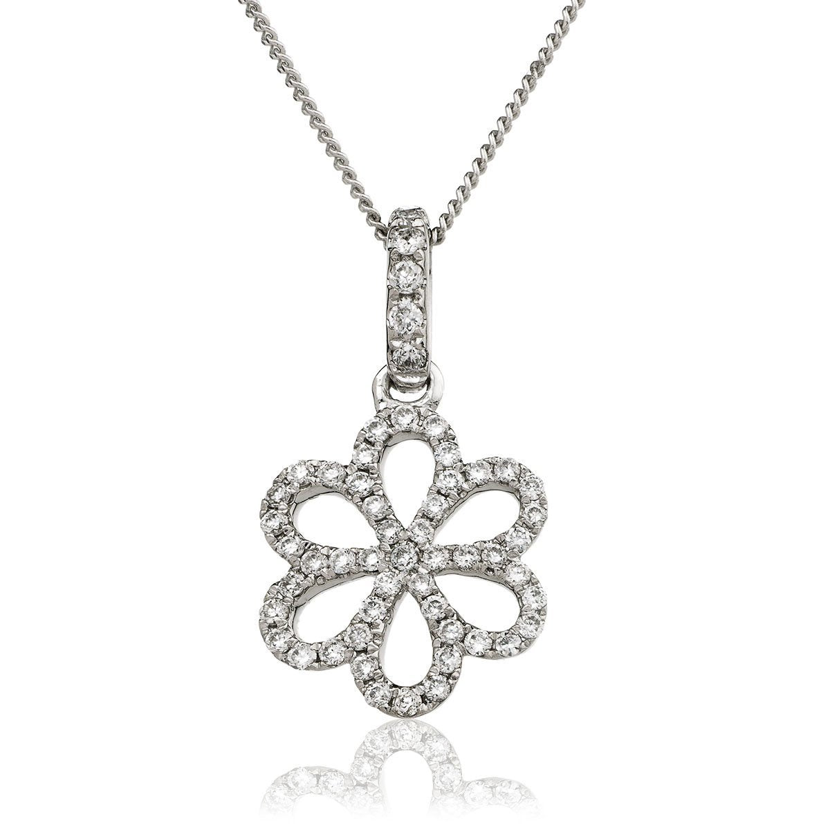 Diamond Flower Pendant Necklace 0.18ct G/SI 18k White Gold 9.0mm - All Diamond