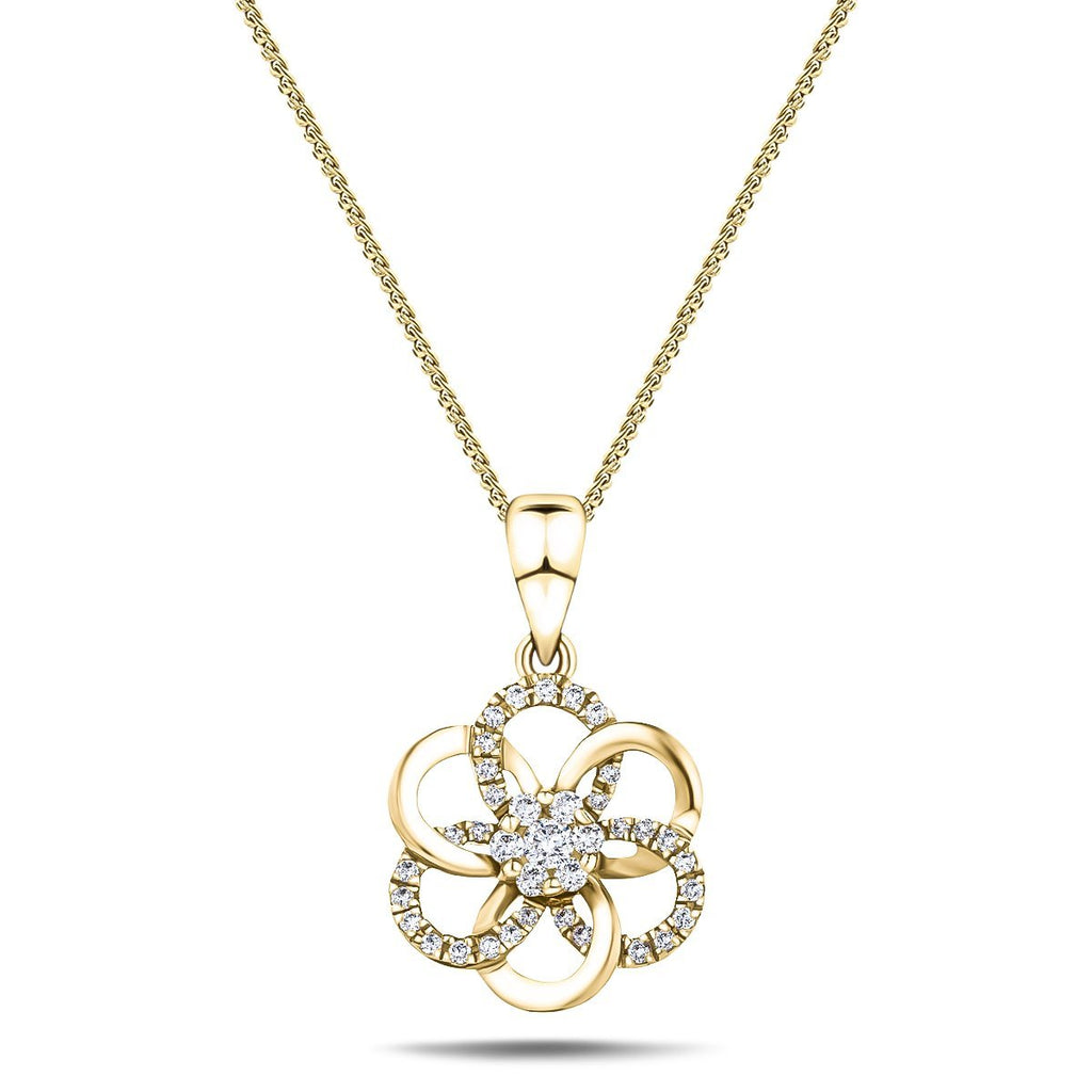 Diamond Flower Pendant Necklace 0.45ct G/SI 18k Yellow Gold 17.9mm - All Diamond