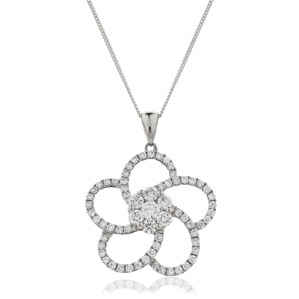 Diamond Flower Pendant Necklace 0.80ct G/SI 18k White Gold 19.0mm - All Diamond