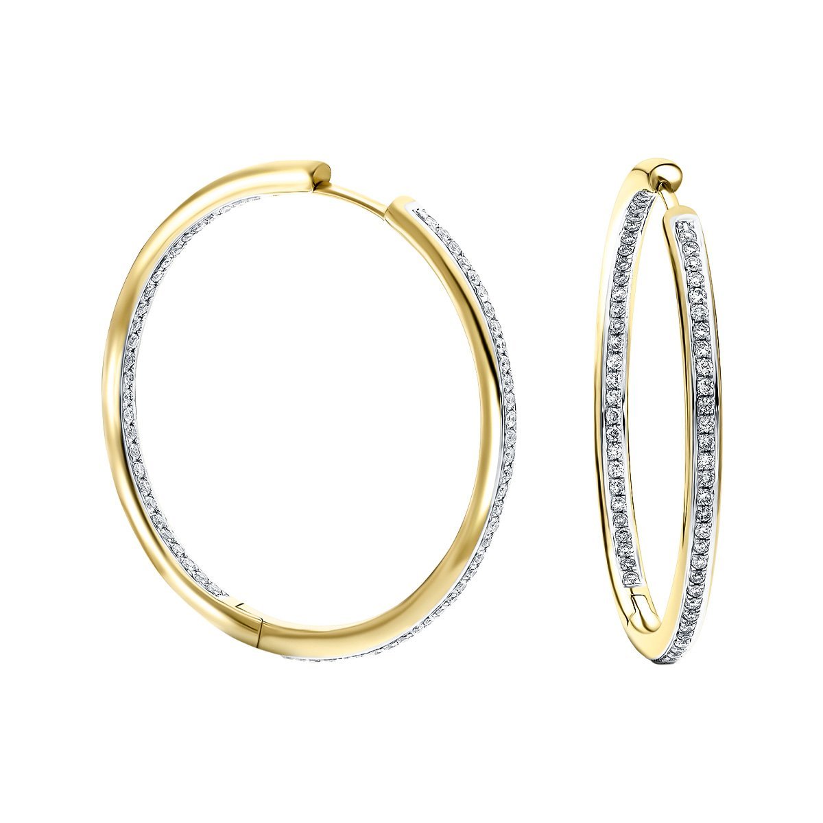 Diamond Grain Set Hoop Earrings 0.35ct G/SI 18k Yellow Gold 22.0mm - All Diamond