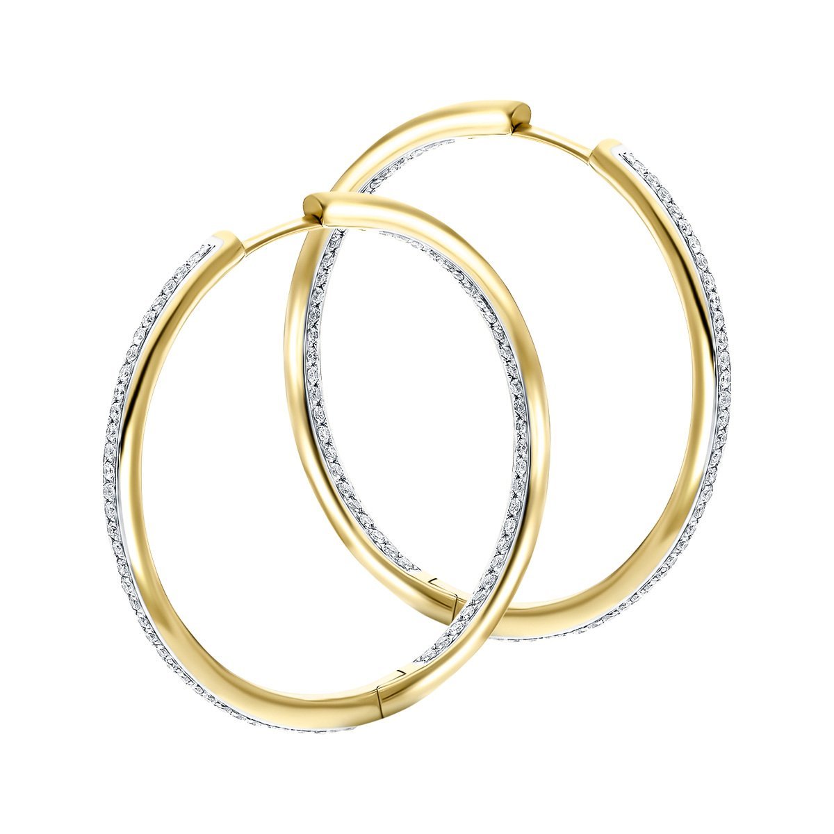 Diamond Grain Set Hoop Earrings 0.50ct G/SI 18k Yellow Gold 30.0mm - All Diamond