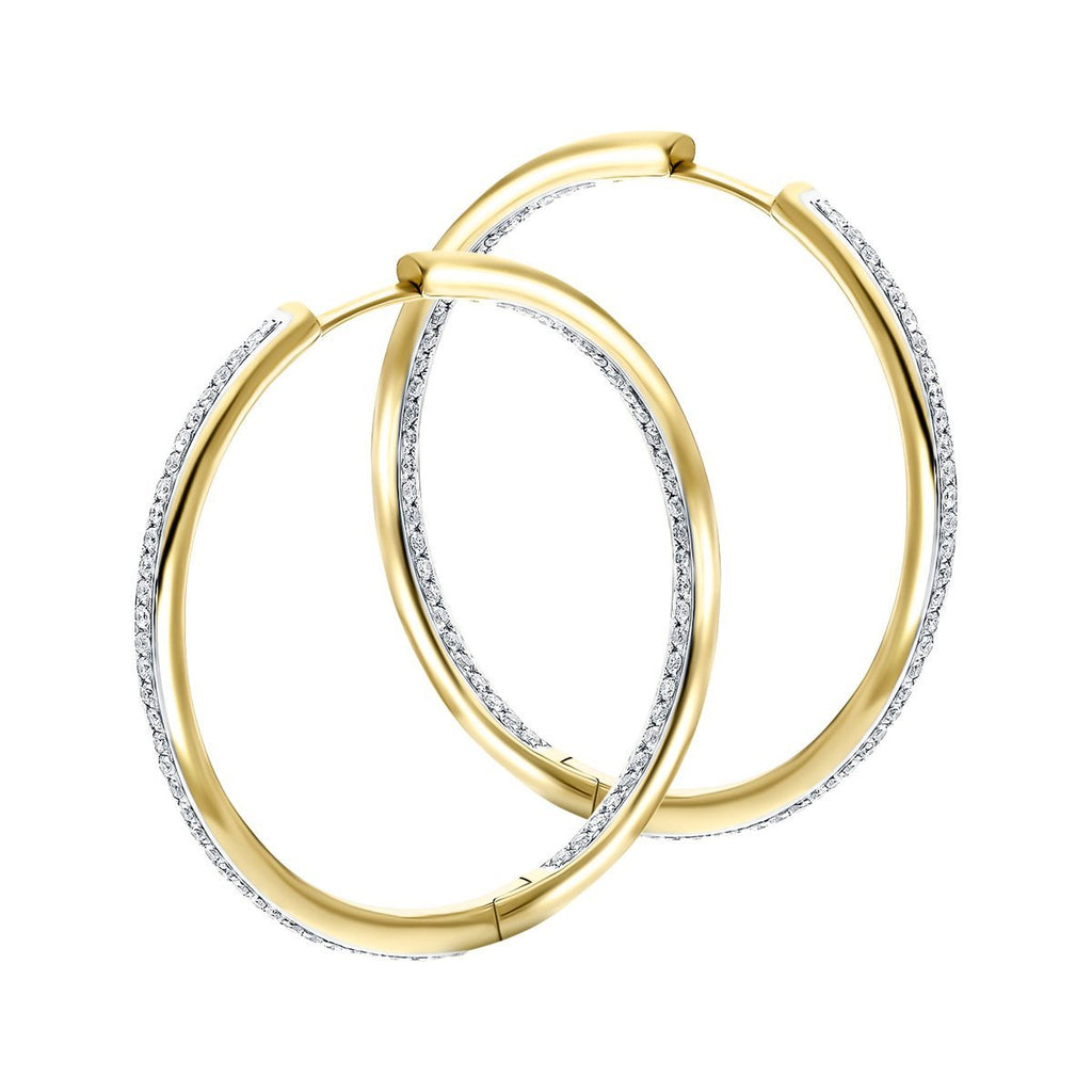 Diamond Grain Set Hoop Earrings 0.50ct G/SI 18k Yellow Gold 30.0mm - All Diamond
