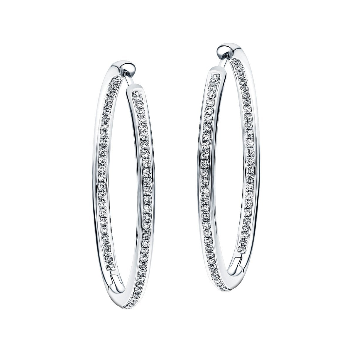 Diamond Grain Set Hoop Earrings 0.75ct G/SI 18k White Gold 39.0mm - All Diamond