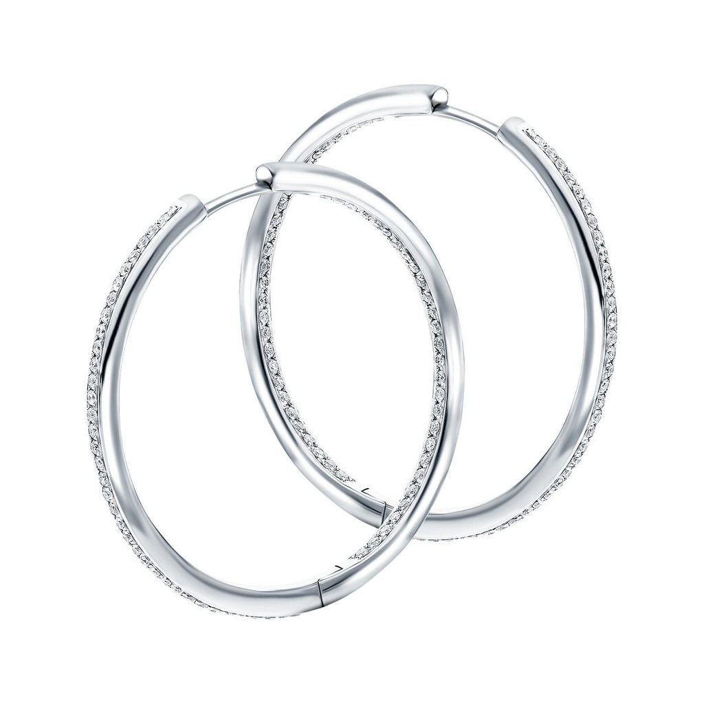 Diamond Grain Set Hoop Earrings 0.75ct G/SI 18k White Gold 39.0mm - All Diamond