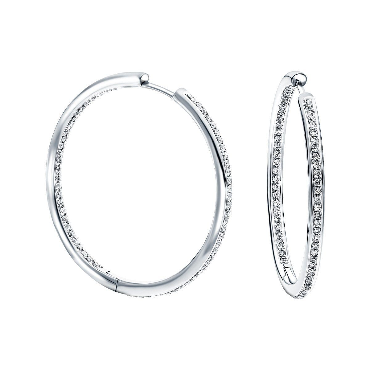 Diamond Grain Set Hoop Earrings 0.75ct G/SI 18k White Gold 39.0mm - All Diamond