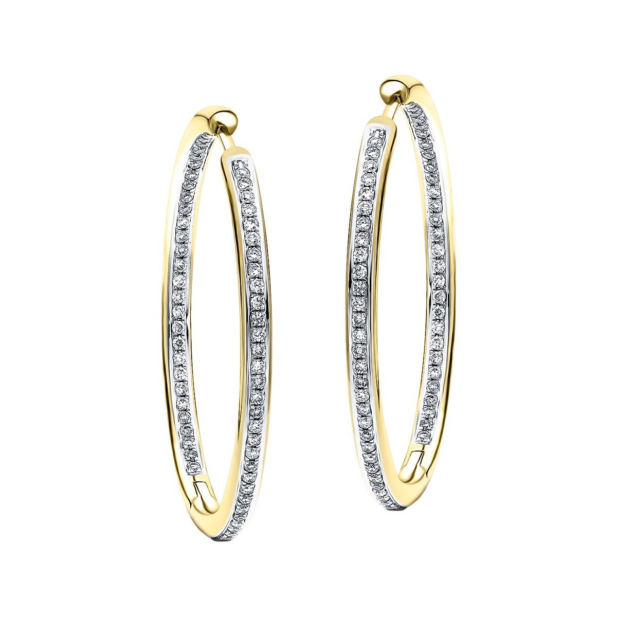 Diamond Grain Set Hoop Earrings 0.75ct G/SI 18k Yellow Gold 39.0mm - All Diamond