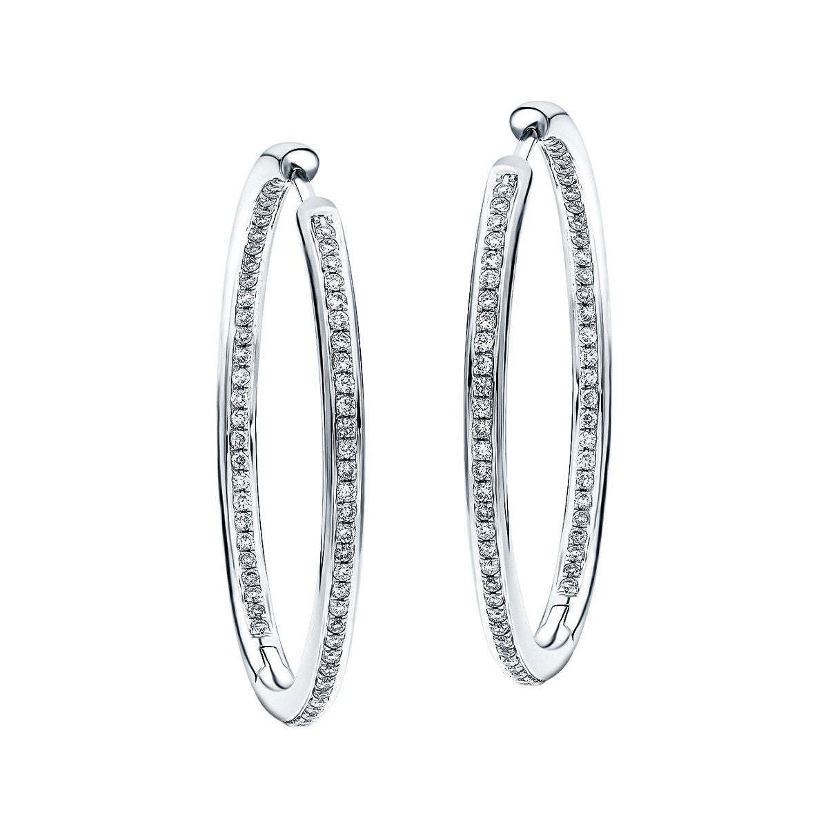 Diamond Grain Set Hoop Earrings 0.90ct G/SI 18k White Gold 48.0mm - All Diamond