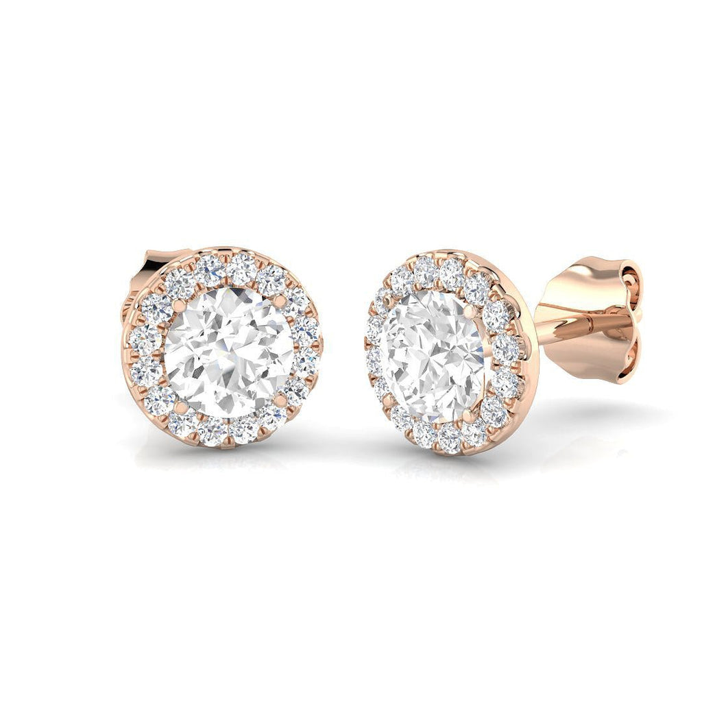 Diamond Halo Earrings 0.75ct G/SI Quality in 18k Rose Gold - All Diamond
