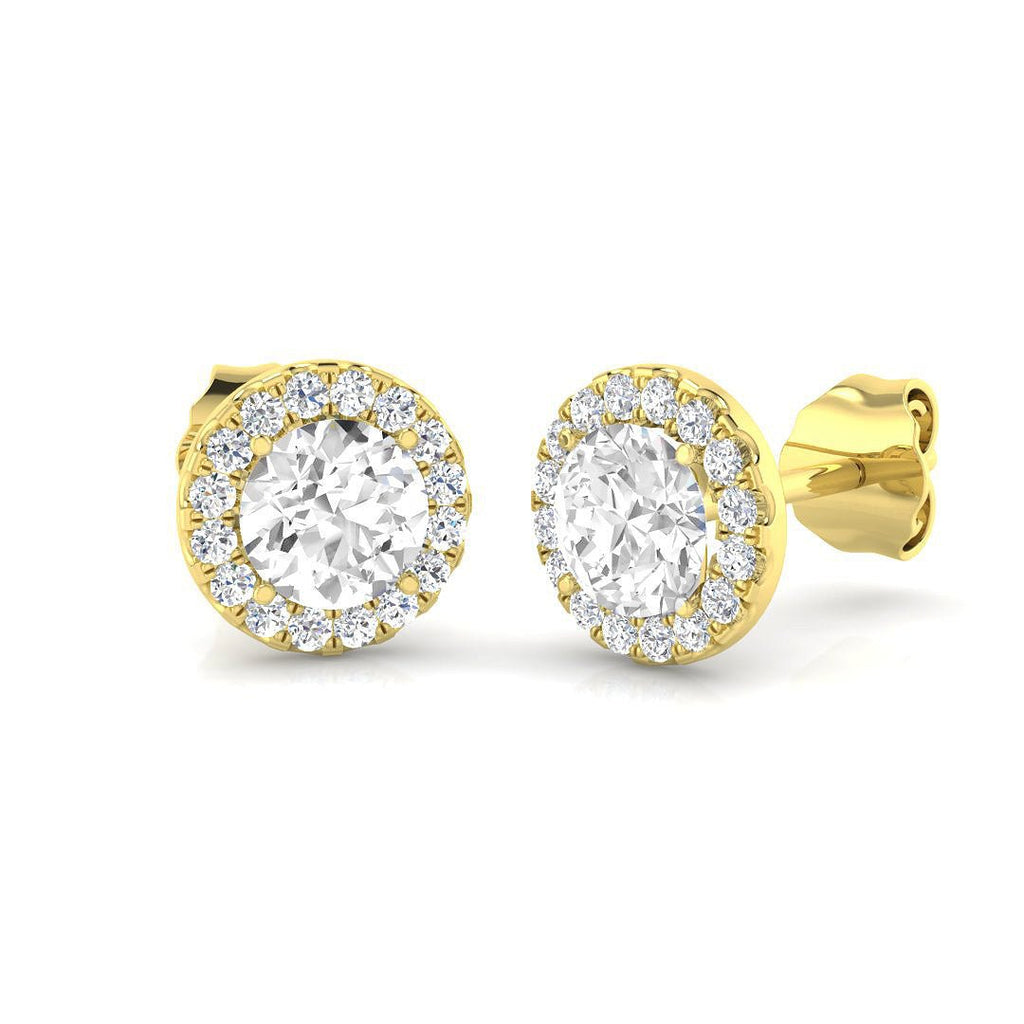 Diamond Halo Earrings 0.75ct G/SI Quality in 18k Yellow Gold - All Diamond