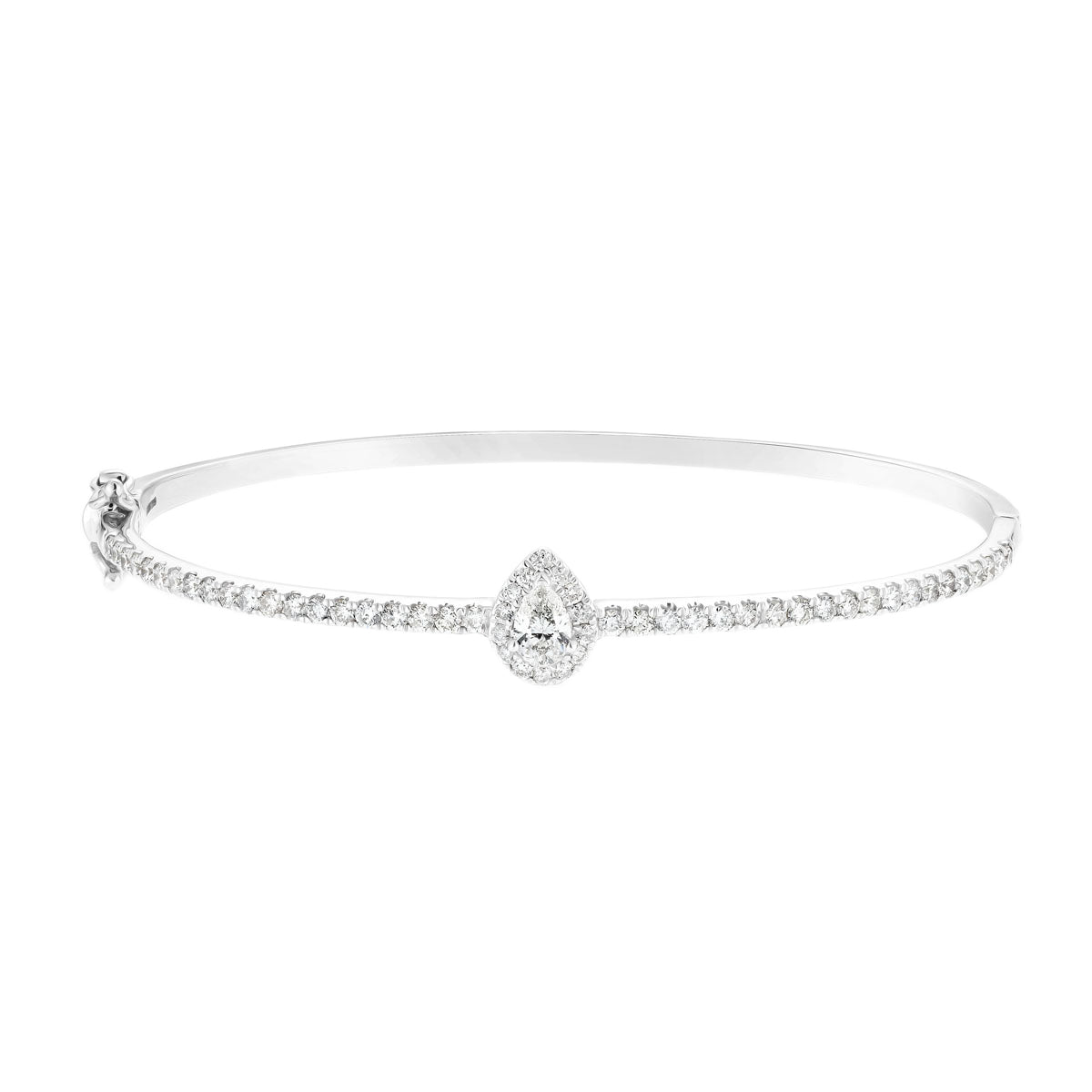 Diamond Halo Pear Bangle 1.55ct G/SI Quality Diamonds in 18k White Gold - All Diamond