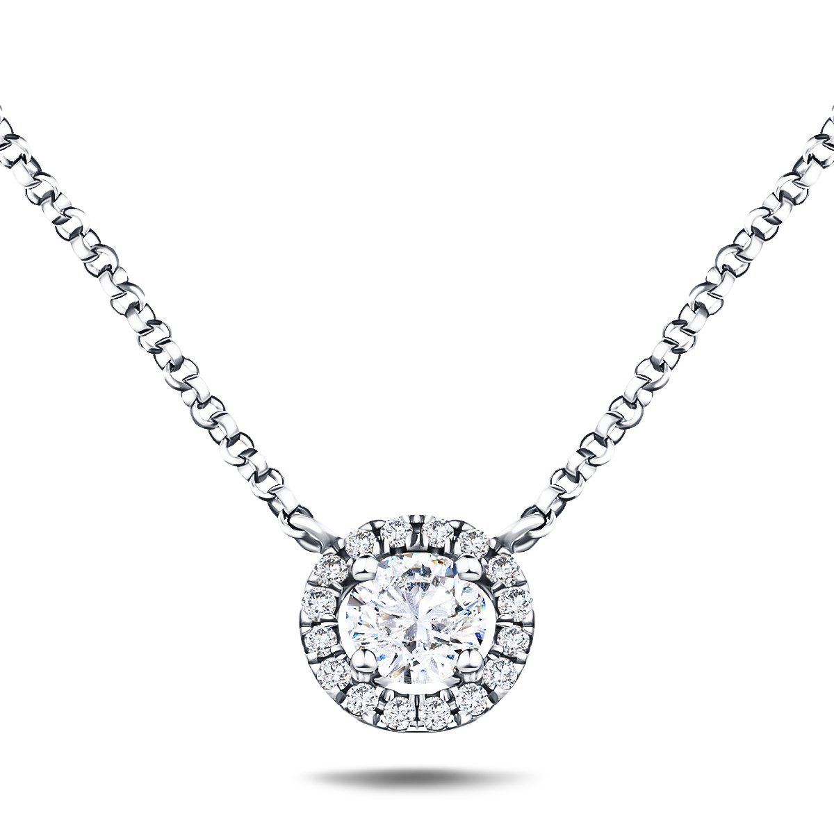 Diamond Halo Pendant Necklace 0.15ct G/SI Quality in 18k White Gold - All Diamond